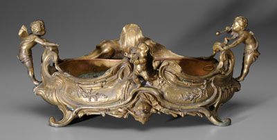 Gilt metal planter, two cupids