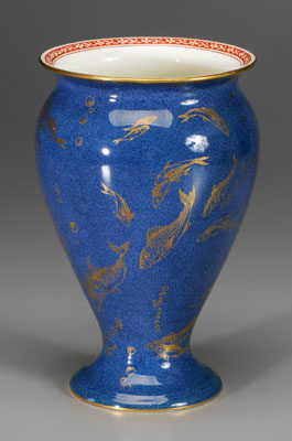 Wedgwood lustre vase, mottled blue exterior