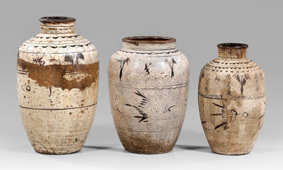 Three Chinese cizhou jars: stoneware