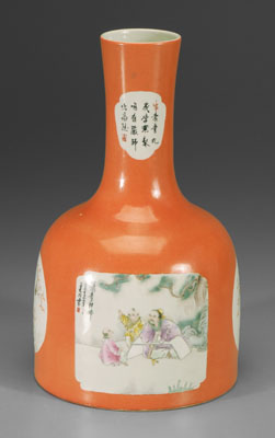 Chinese coral-ground mallet vase,