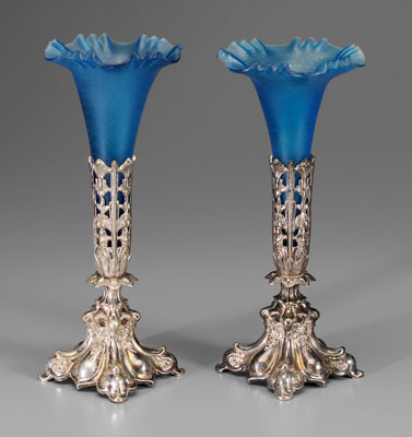 Pair satin glass vases: ruffled