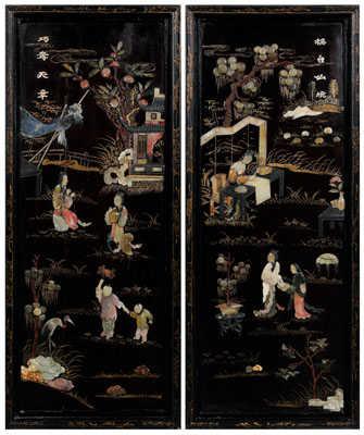 Pair Chinese inlaid panels: softstone