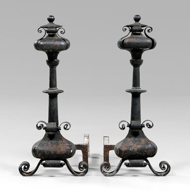 Pair hand-wrought iron andirons: Arts