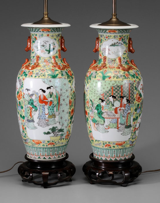 Pair Famille Verte Porcelain Vases