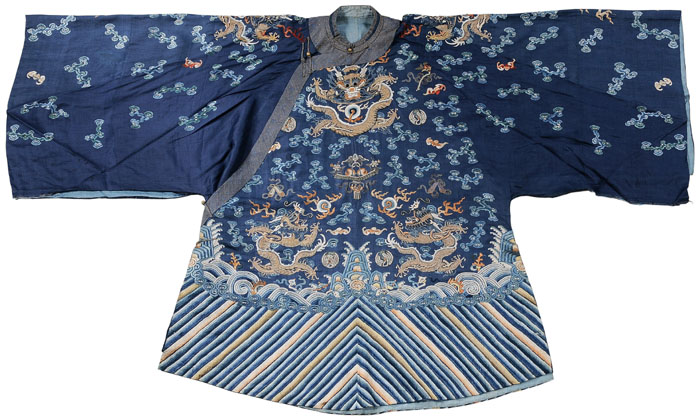 Embroidered Blue Silk Robe Chinese,
