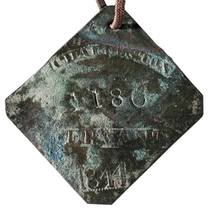 1844 Charleston Slave Tag copper,