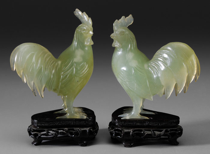 Pair Hardstone Roosters Chinese,