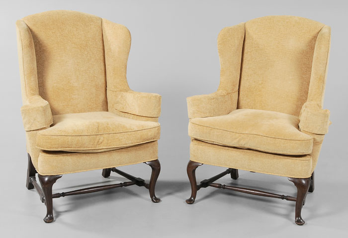 Pair Queen Anne Style Wing Chairs 114afc