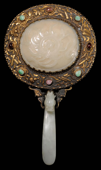 Gilt Silver and Jade Hand Mirror Chinese,