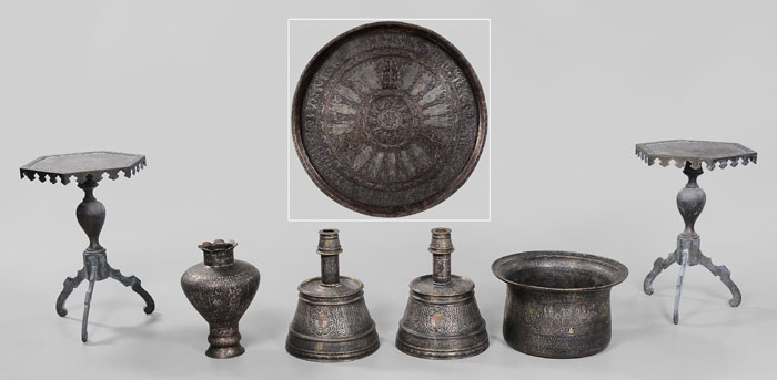 Seven Pieces Metalware Syrian,