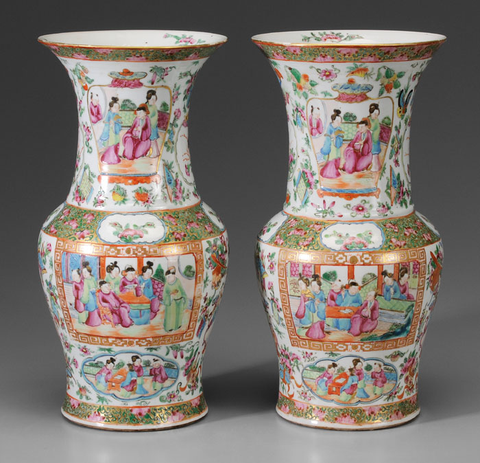 Pair Famille Rose Porcelain Vases