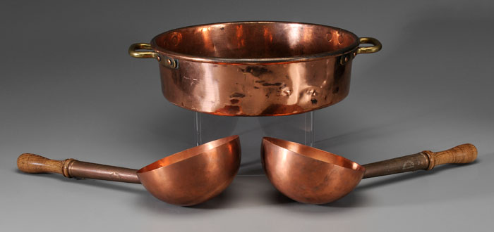 Copper Poaching Pan, Two Ladles