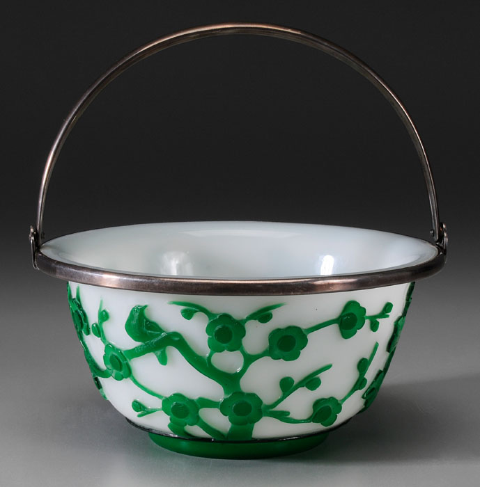 Green Overlay Glass Bowl Chinese,