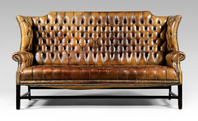 Chippendale style tufted leather upholstered 117a01