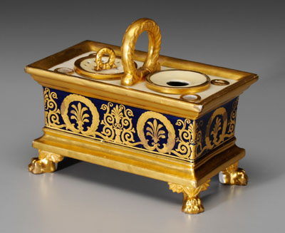 Porcelain ink stand, cobalt and gilt