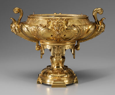 Gilt bronze centerpiece, urn with mask
