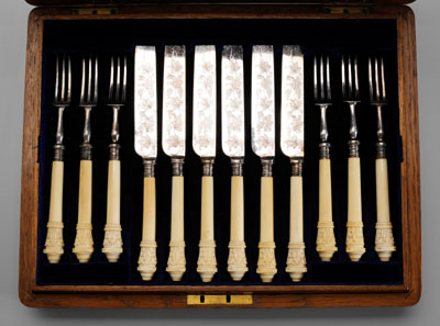 Ivory-handle cased fruit set: ivory