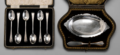 Two sets English silver: butter dish