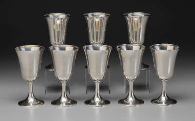 Eight sterling goblets: flared rims,