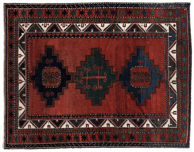 Kazak rug three stepped blue and 117a7f