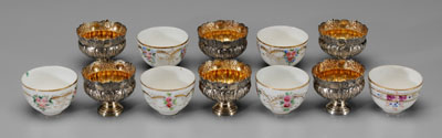 Six Russian porcelain cups: hand-painted