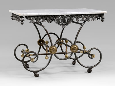 French iron pastry table, marble top: