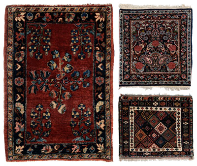 Three hand-woven mats: one Sarouk,