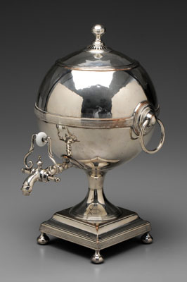 Silver-plated hot water urn, spherical