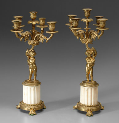 Pair bronze doré candelabra: each