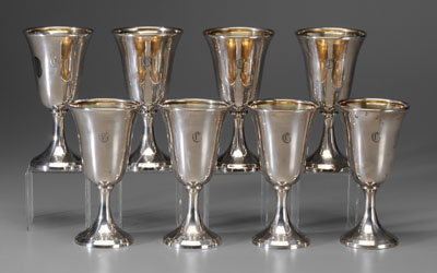 Set of eight sterling goblets: