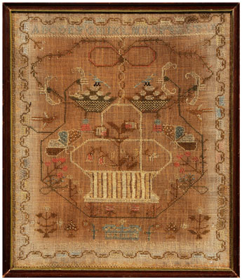 1825 signed basket sampler, flower