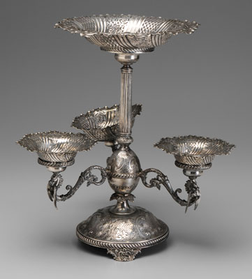 Silver-plated epergne, three arms with