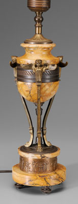 Brass-mounted marble lamp base,