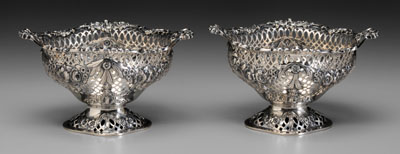 Pair English silver bowls: openwork