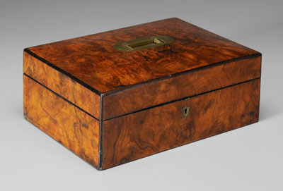 Victorian burlwood writing box, slightly