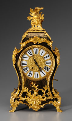 French boulle mantle clock, bronze dore