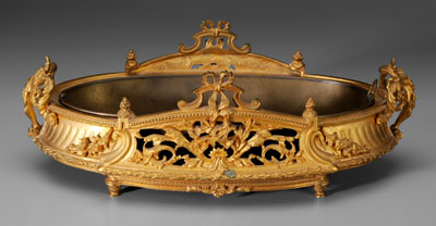 Oval gilt bronze footed planter, openwork