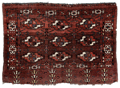 Turkomen rug rows of guls on faded 117c43