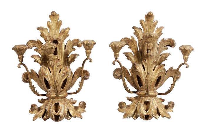 Pair Gilt Wood Wall Sconces Continental  117c81