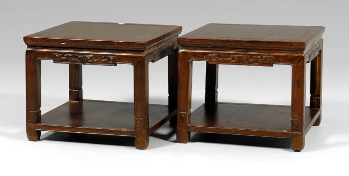 Pair Hardwood Side Tables: Chinese,