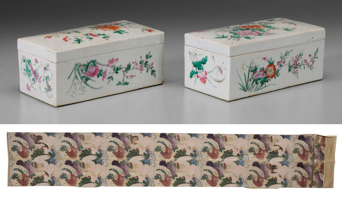 Pair Lidded Porcelain Boxes Silk 117cd5