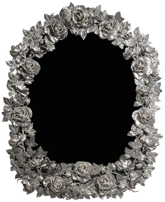 Silvered Metal Floral Framed Mirror 117d02
