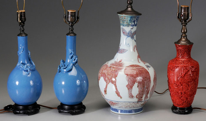 Four Chinese Lamp Bases (formerly vases)