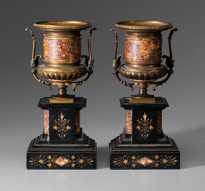 Pair Marble and Brass Urns American