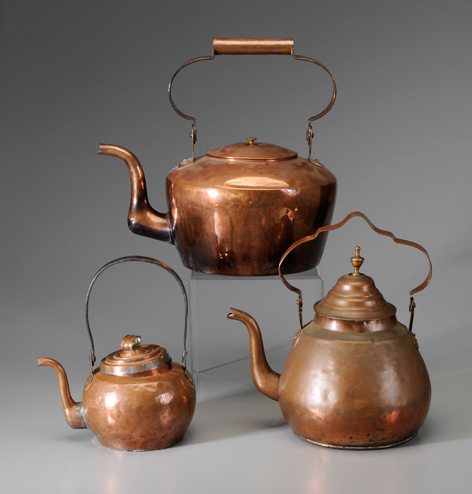 Three Copper Teapots one of heavy 117e28