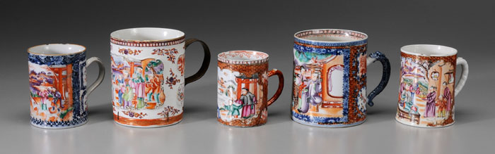 Five Export Porcelain Mugs Chinese  117e2e