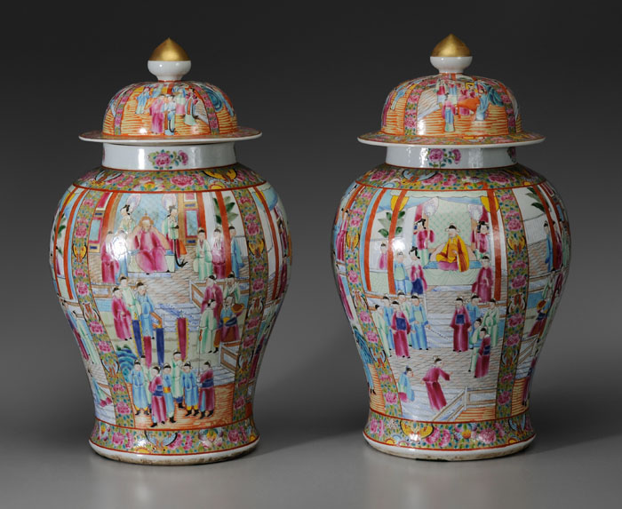 Pair Famille Rose Porcelain Jars