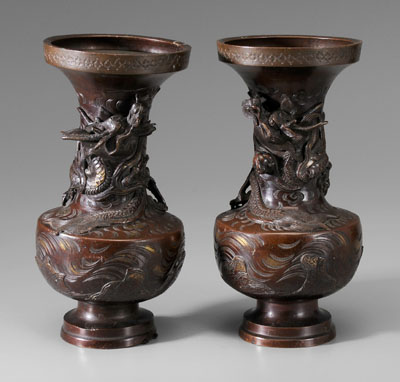 Pair Bronze Hu Form Vases Japanese  117fb7