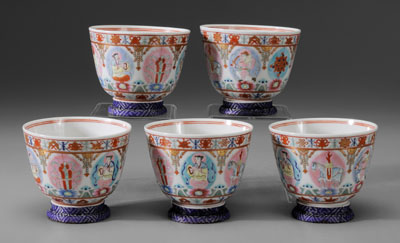 Five Famille Rose Porcelain Cups