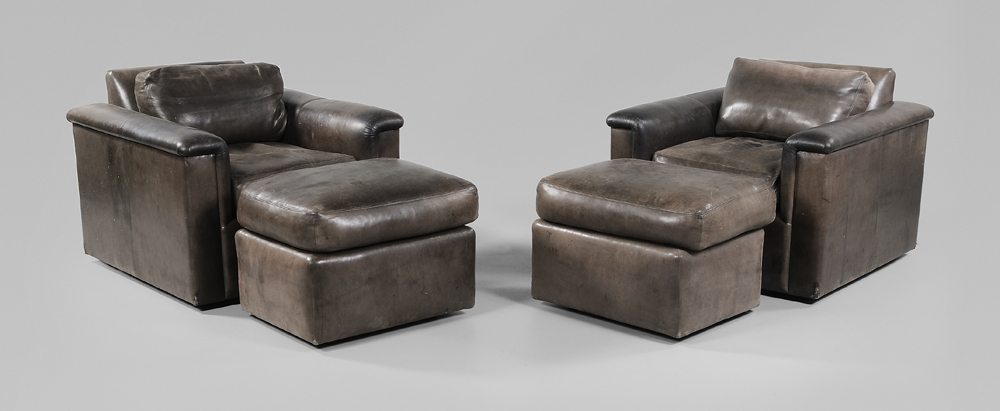 Pair Leather-Upholstered Club Chairs